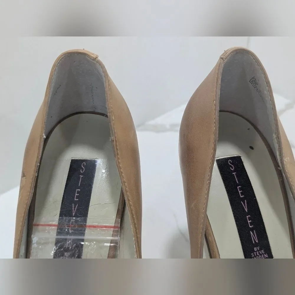 Steve Madden LALO Peep Toe Nude Leather Platform Pumps Shoes Round Toe Size 8.5